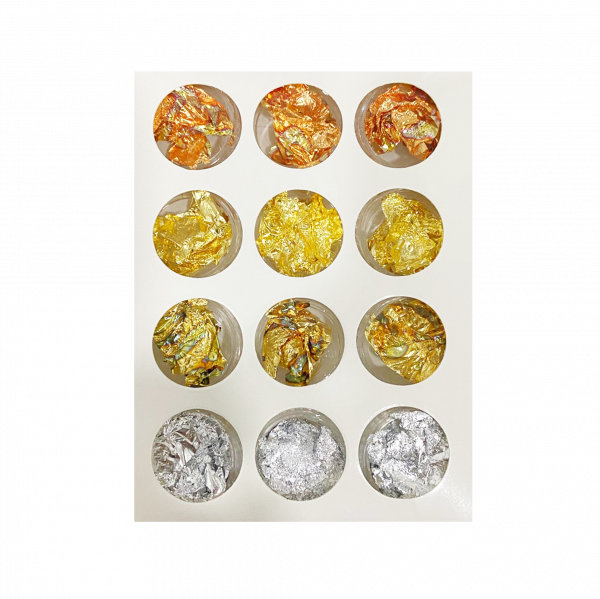 Kit decoración Pan de Oro, Plata, Oro quemado y Bronce quemado