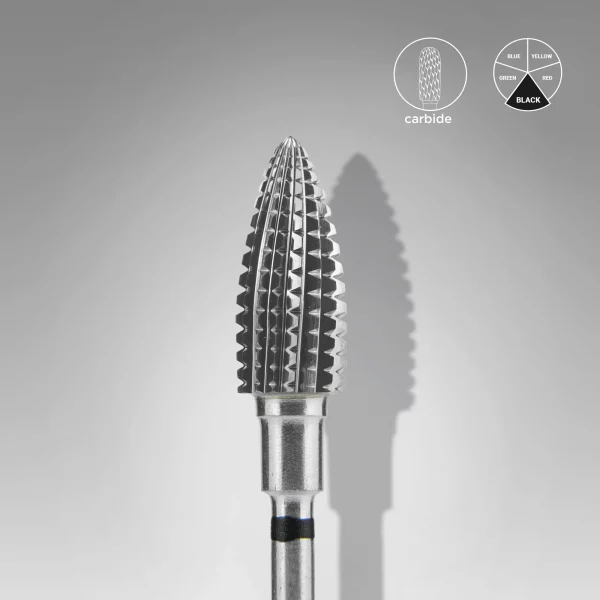 Fresa retirada de Carburo de Tungsteno para uñas, Cono De Pino, Negra, Dura, EXPERT, Diámetro De La Cabeza 6mm / Parte De Trabajo 14mm Staleks #15 SKU: FT110H060/14