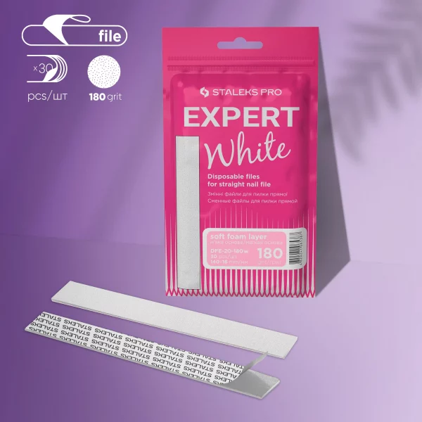 Limas Desechables Blancas Para Uñas Rectas (Base Suave) EXPERT 20 (30 Uds.) Staleks DFE-20-180W