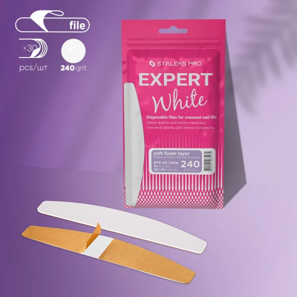 Limas Desechables Blancas Para Uñas De Media Luna (Base Blanda) EXPERT 40 (30 Uds.) Staleks DFE-40-240W