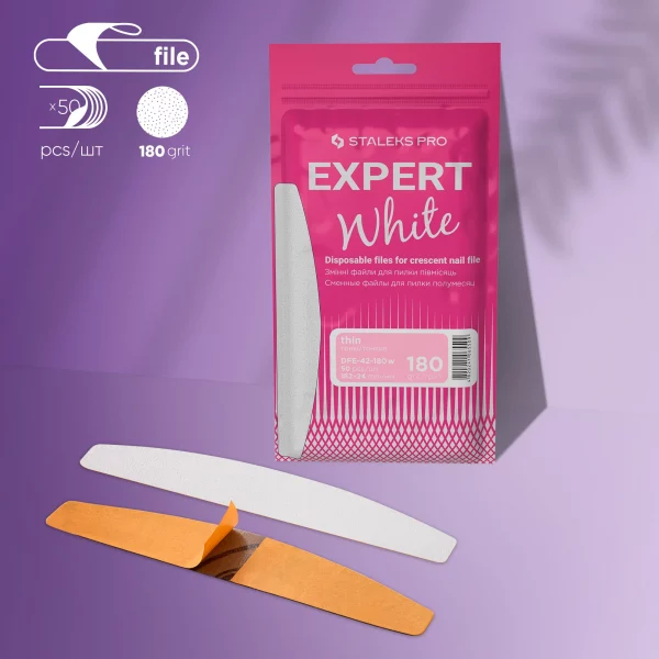 Limas desechables blancas para lima de uñas en forma de media luna EXPERT 42 (50 piezas) Staleks DFE-42-180W