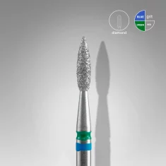 Fresa manicura de diamante para uñas DUO Llama Azul-Verde EXPERT, diámetro del cabezal 2,1mm / parte de trabajo 8mm Staleks #40 SKU: FA11BG021/8