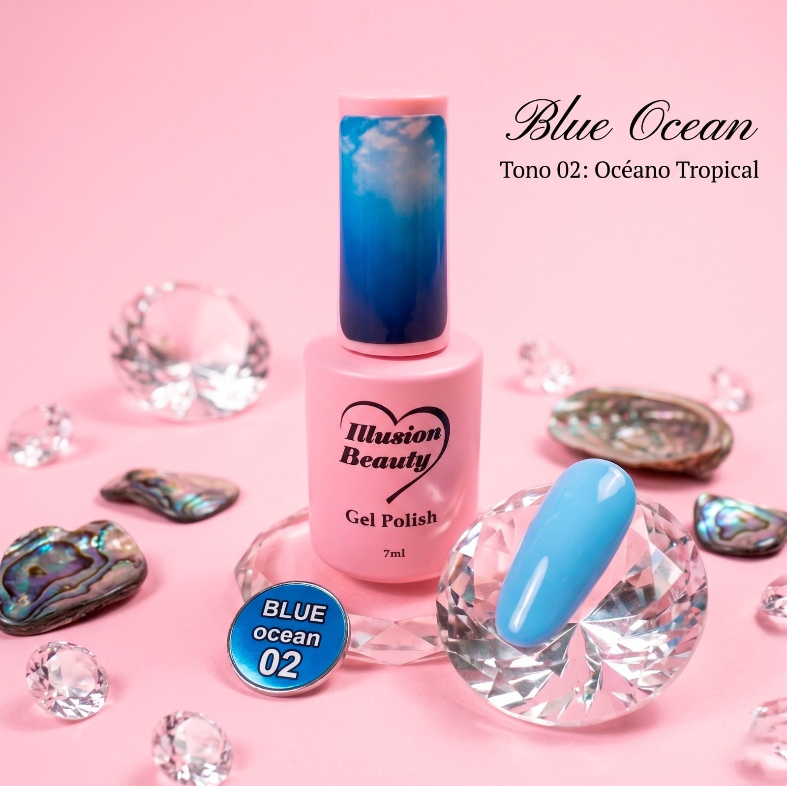 Esmalte semipermanente Blue Ocean 02 Océano Tropical illusion beauty – Azul Celeste (7ml)